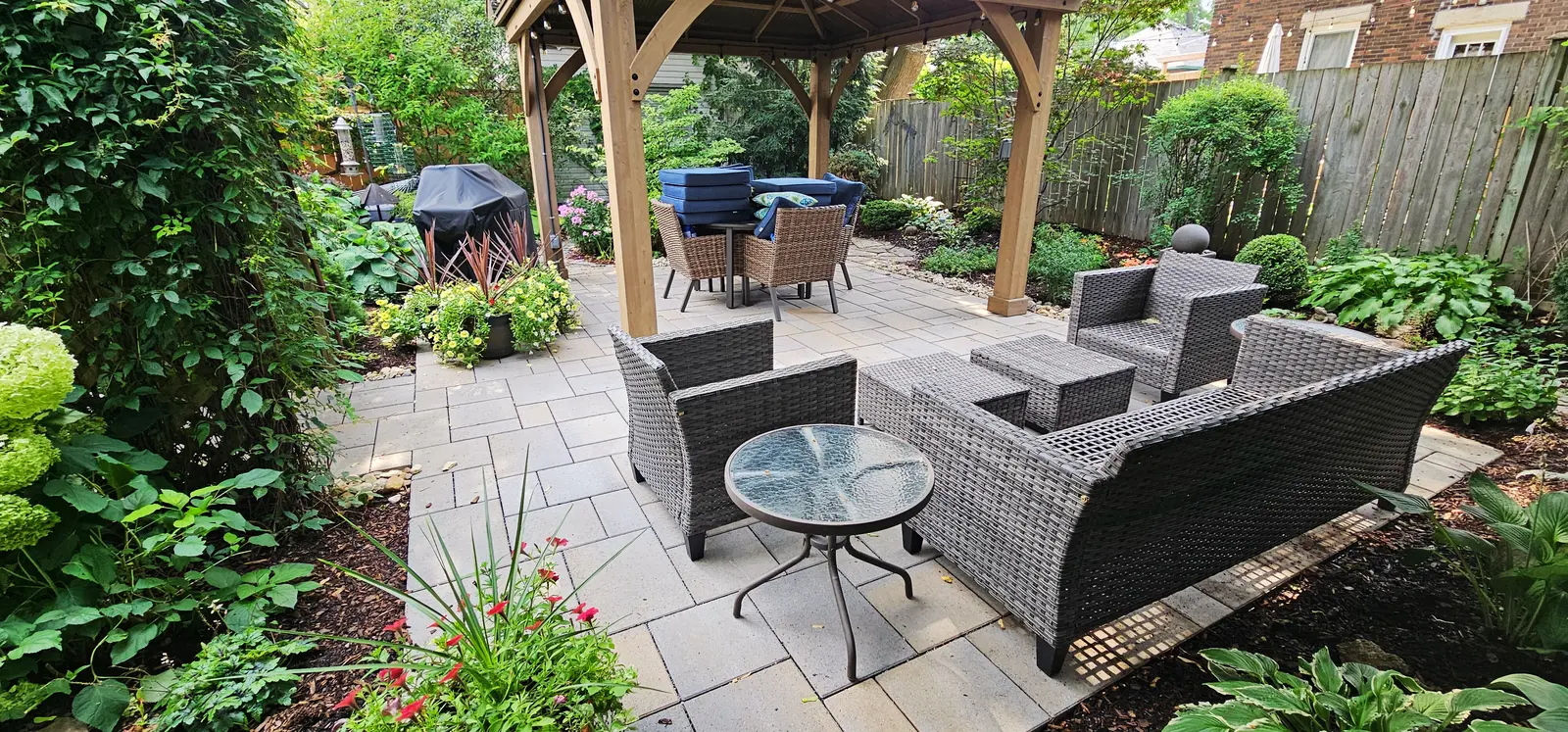 Paver patio with gazebo & outdoor living room seating area