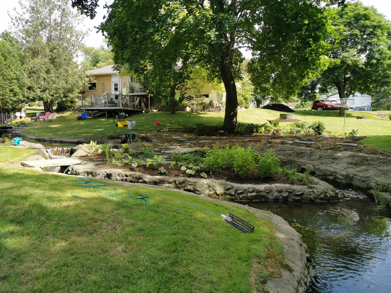 Expansive pond restoration with planted rock beds